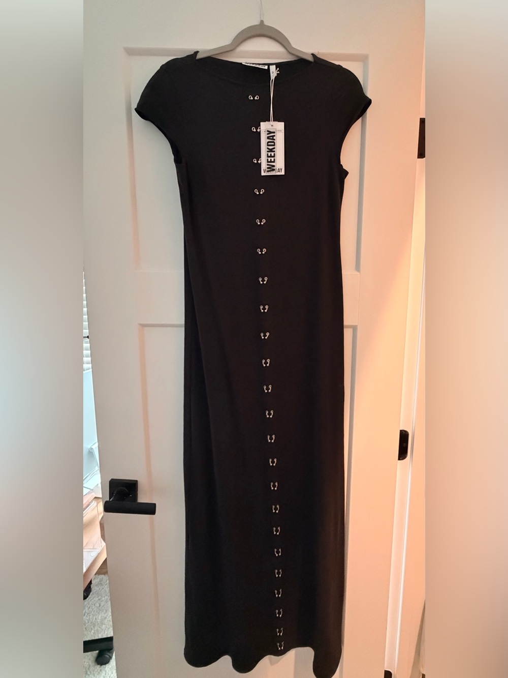 Weekday Black Maxi Dress with Hook-Front Detail